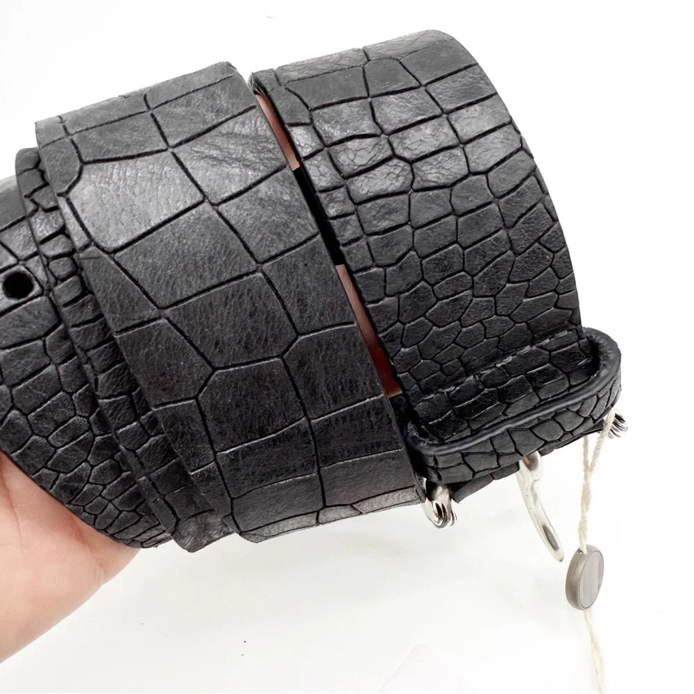 Orciani Handmade Crocodile Emobossed Matte Leather Italian Made Black Belt, XS
